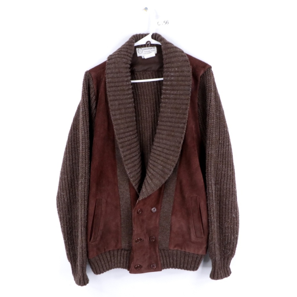 80s Mens XL Leather Wool Leather Cowichan Sweater